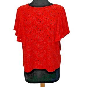 Nanette by Nanette Lepore Flutter Eyelet Blouse -Hot Coral- Size M-NEW